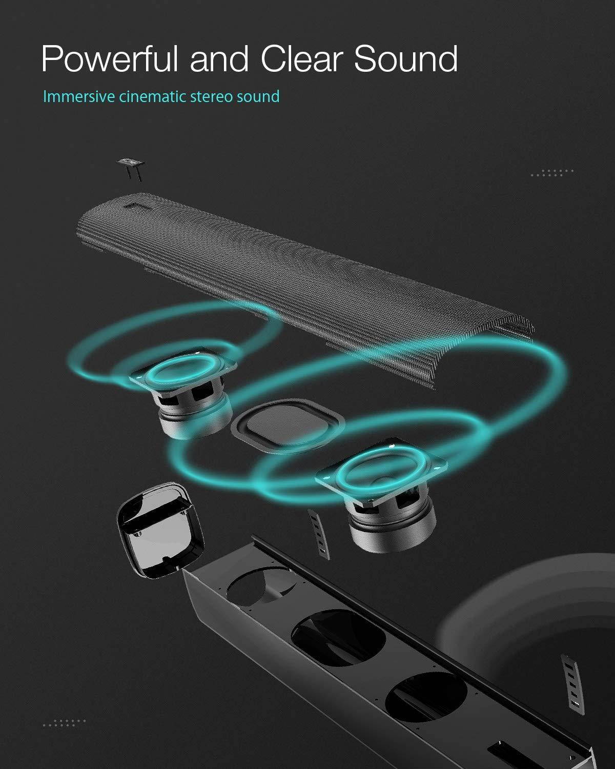 Sound Bar, BlitzWolf Bluetooth Soundbar 2200mAh Home Speaker, 16 inch Theater 10W Stereo Sound 2.0 Channel USB Flash Disk for Laptop/PC/Phones/Tablets(Upgrade Design)