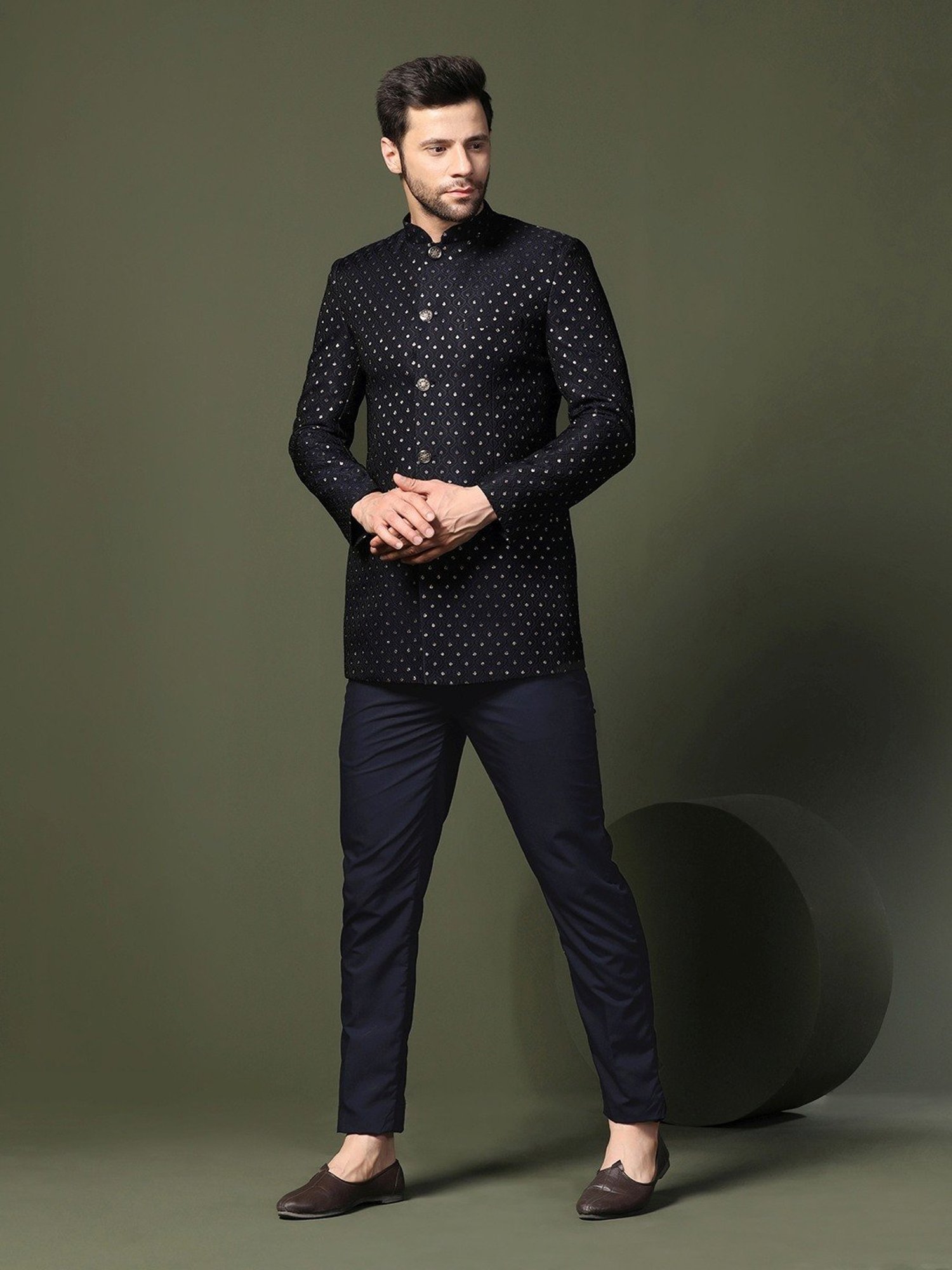 Kisah Blue Regular Fit Embellished Ethnic Blazer