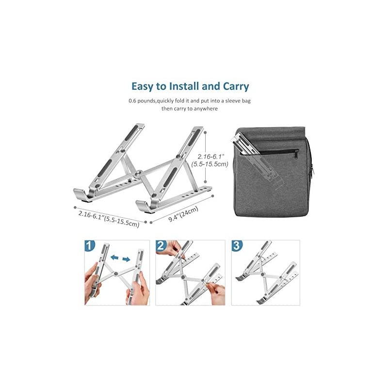 Laptop Stand,  Laptop Holder Riser Computer Tablet Stand, 6 Angles Adjustable Aluminum Ergonomic Foldable Portable Desktop Holder Compatible with MacBook,iPad, HP, Dell, Lenovo 10-15.6&rdquo; Silver