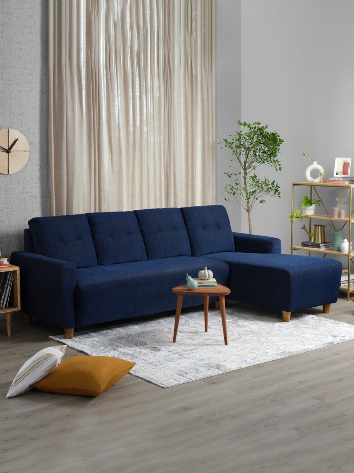 Sleepyhead Yolo Berry Blue Fabric 3 Seater RHS L Shape Sofa Set