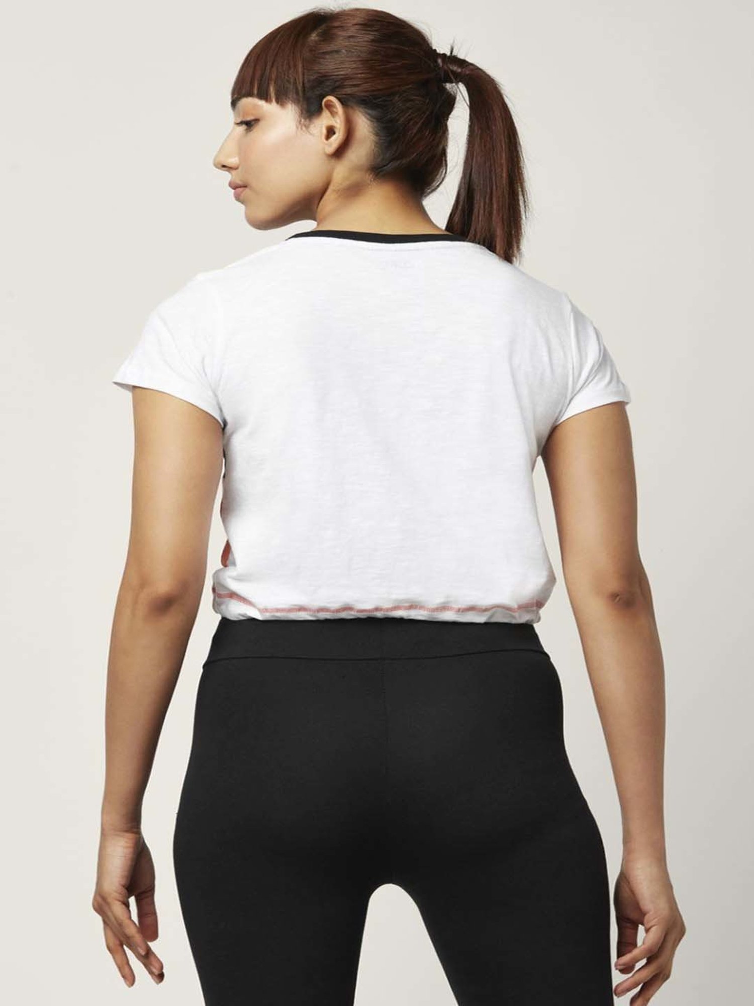 Ajile by Pantaloons Coral & White Cotton Color-Block Sports Top