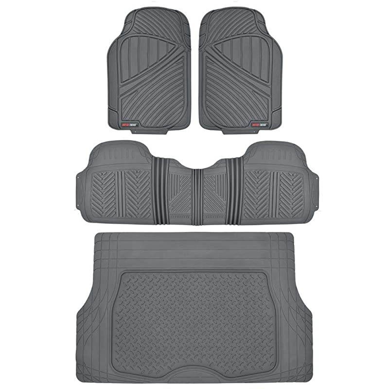 FlexTough Performance All Weather Rubber Car Floor Mats with Cargo Liner &ndash; Full Set Front & Rear Odorless Floor Mats for Cars Truck SUV, BPA-Free Automotive Floor Mats (Gray)