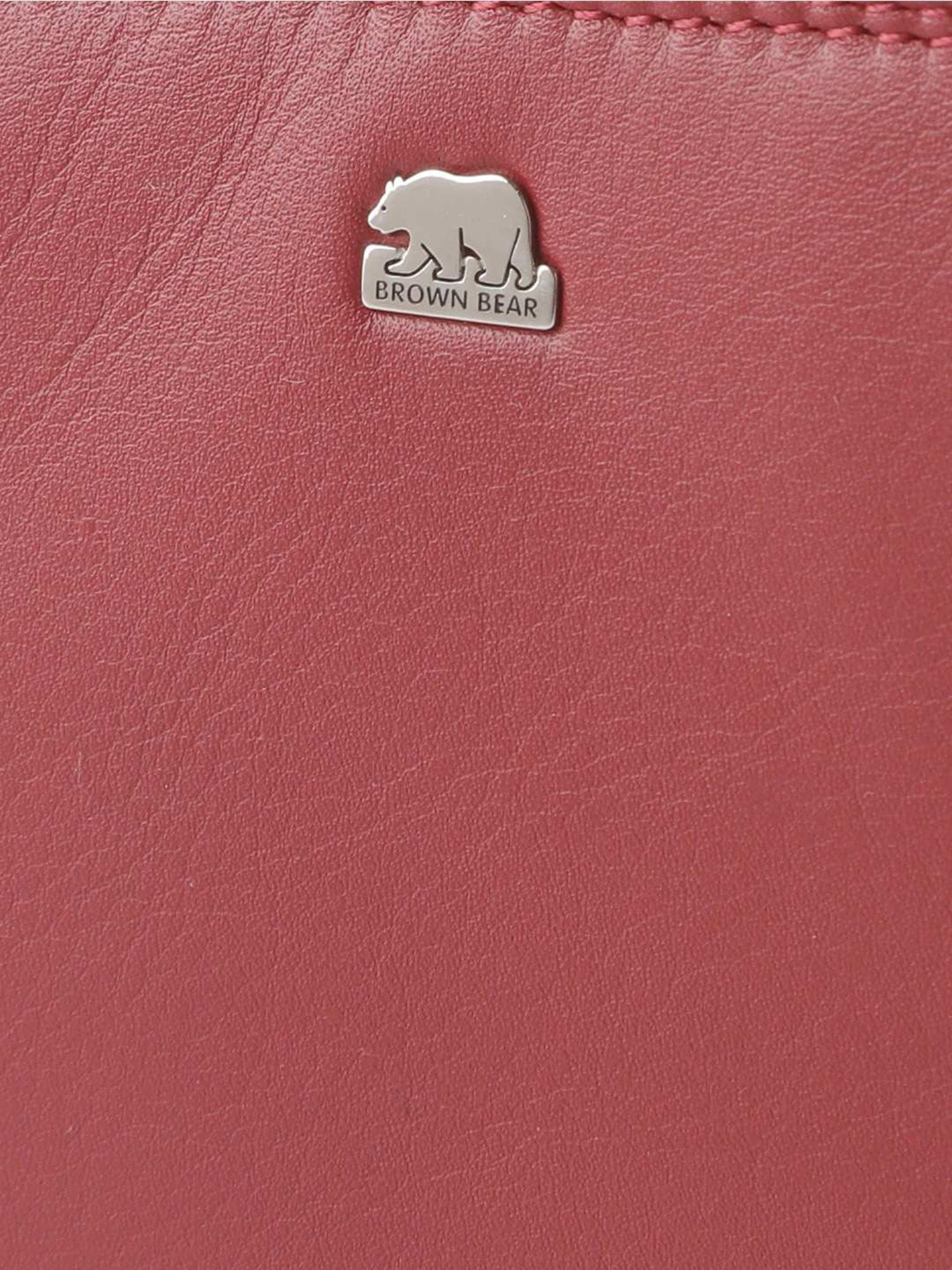 Brown Bear Red Casual Leather Rfid Zip Around Wallet for Women
