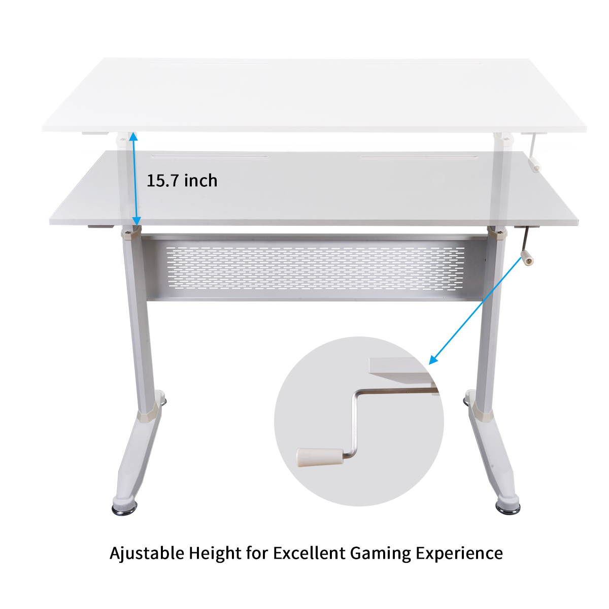 Gaming Desk Home Office Desk Adjustable Height Standing Desk with Crank Handle Manual Lifting Table Sturdy Legs With Foot Pads