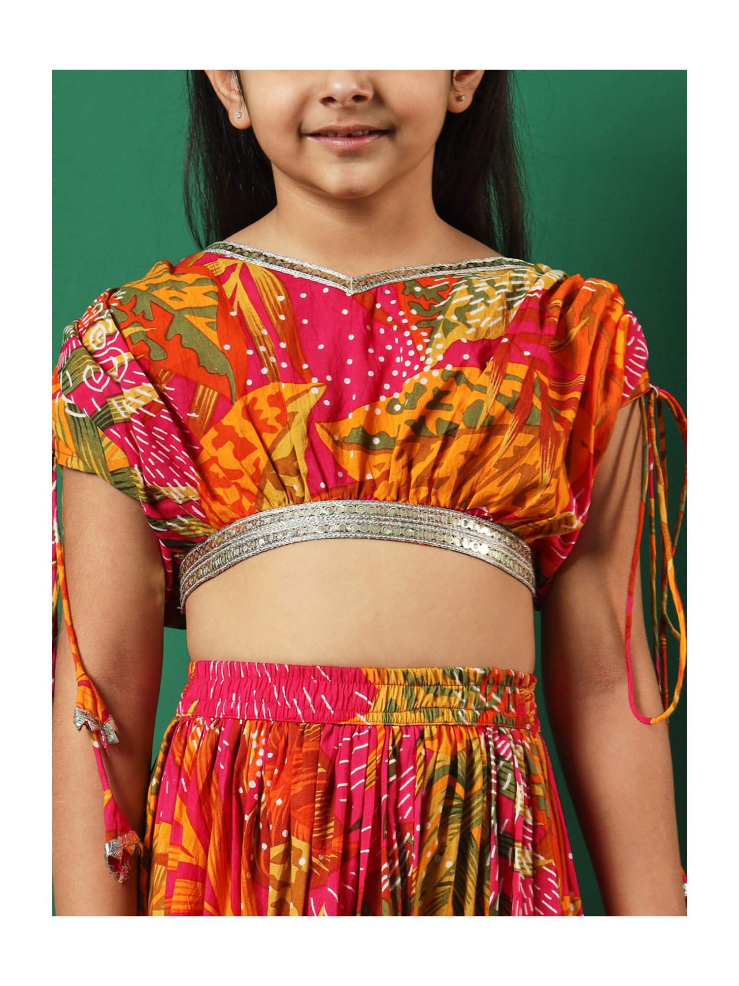 READIPRINT FASHIONS Kids Pink & Yellow Printed Lehenga with Choli