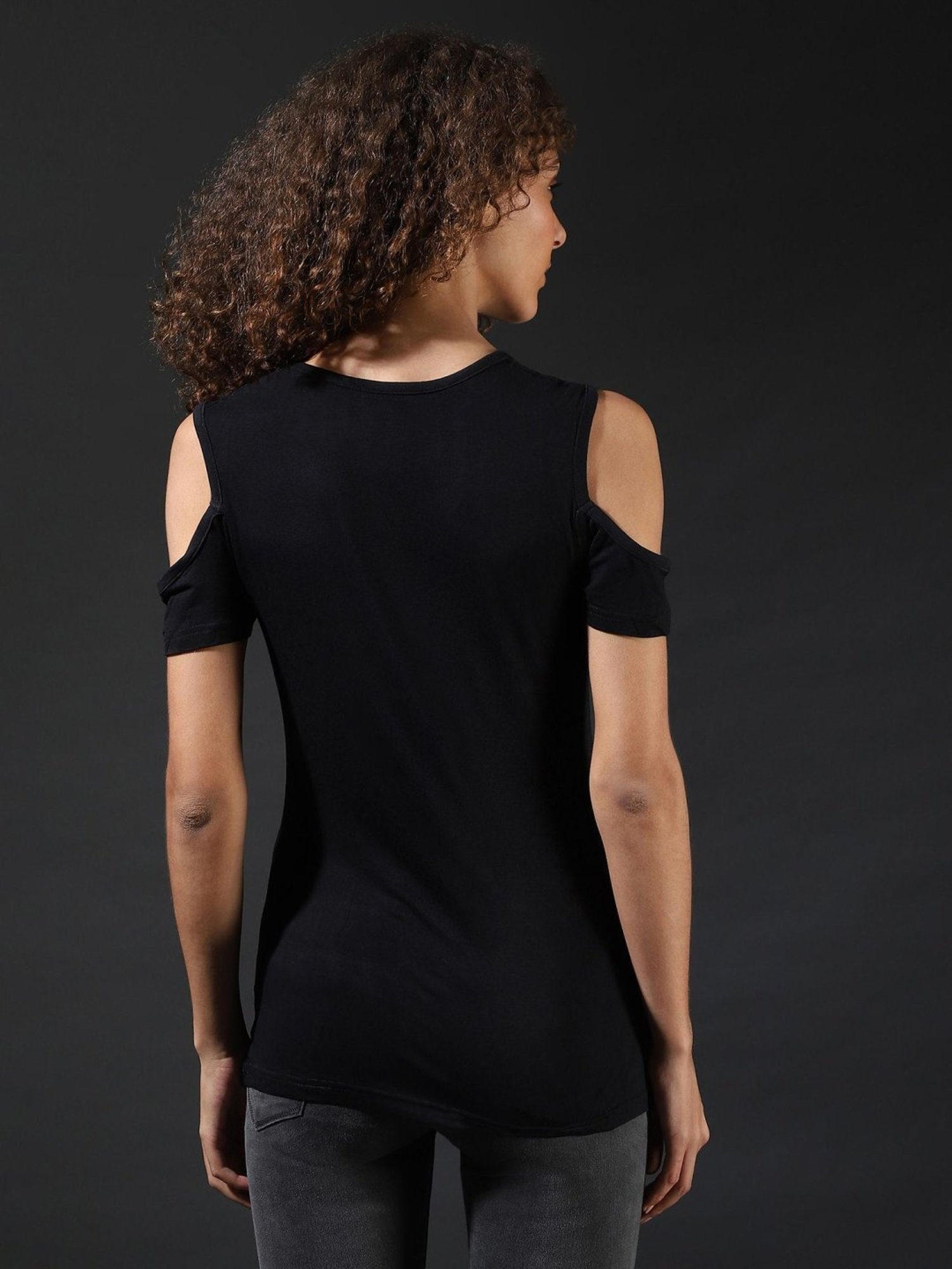 Campus Sutra Black Graphic Print Top