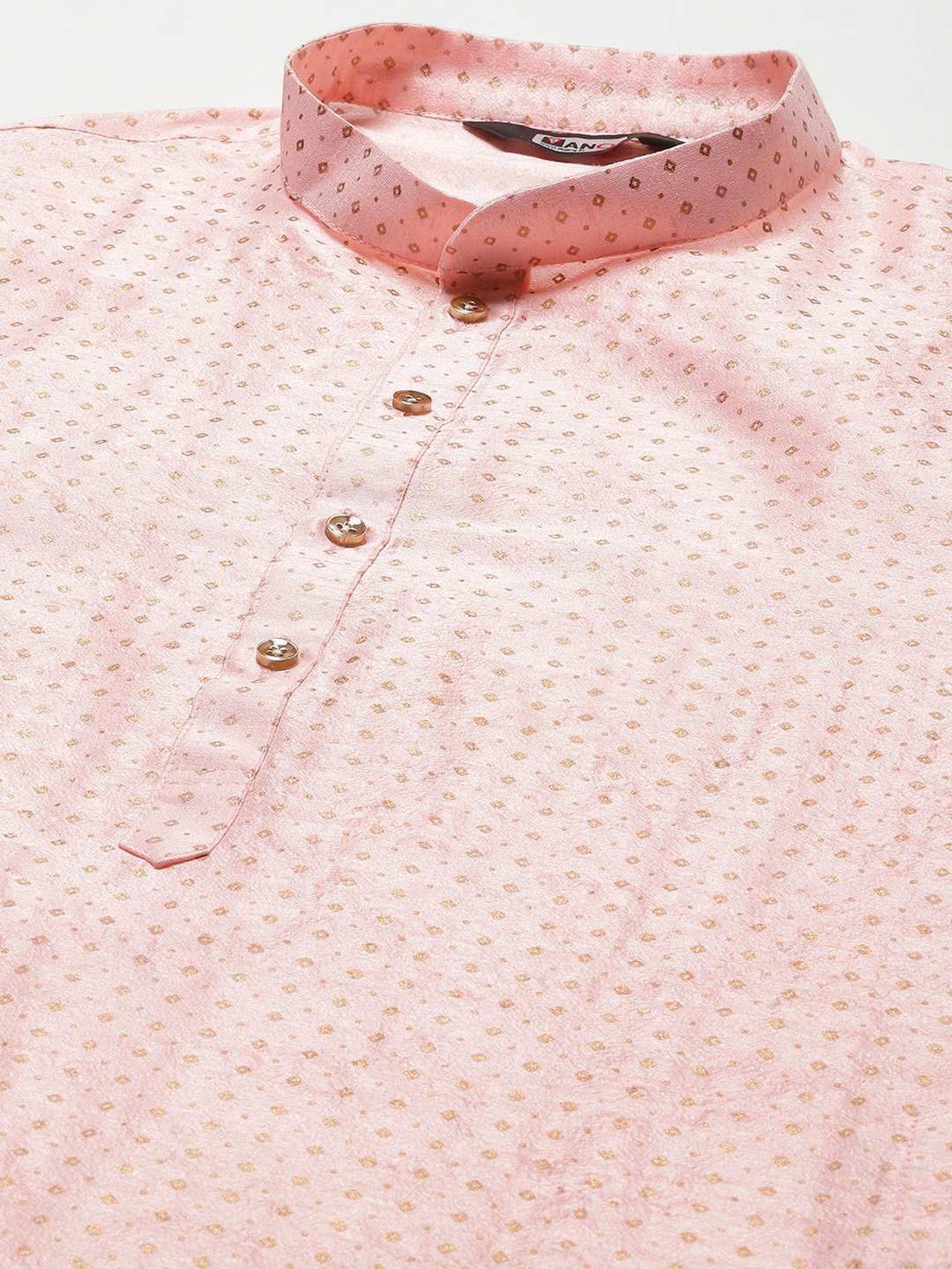 ManQ Pink & White Regular Fit Printed Kurta Bottom Set