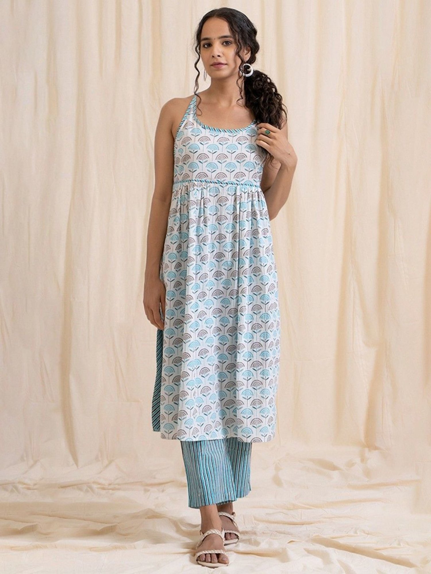 Akiso Aloha Grey & Blue Spaghetti Kurta