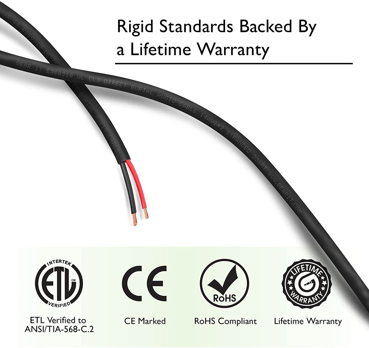 16 AWG CL3 OFC Outdoor Speaker Wire GearIT Pro Series 16 Gauge (500 Feet / 152.4 Meters/Black) Oxygen Free Copper UL CL3 Rated for Outdoor Direct Burial and in-Wall Installation Speaker Cable