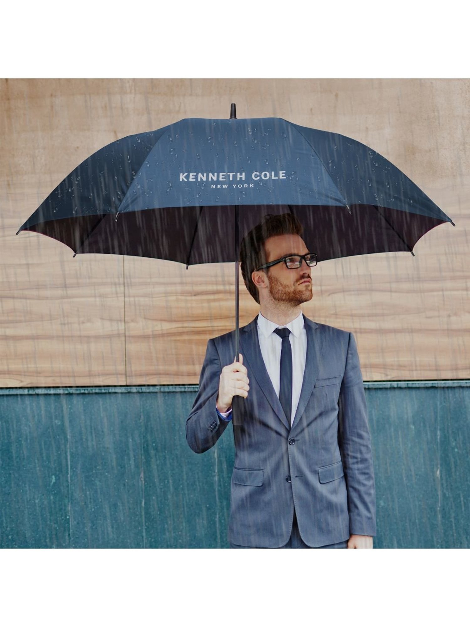 Kenneth Cole New York Automatic Golf UV & Rain Protection Navy Blue Umbrella