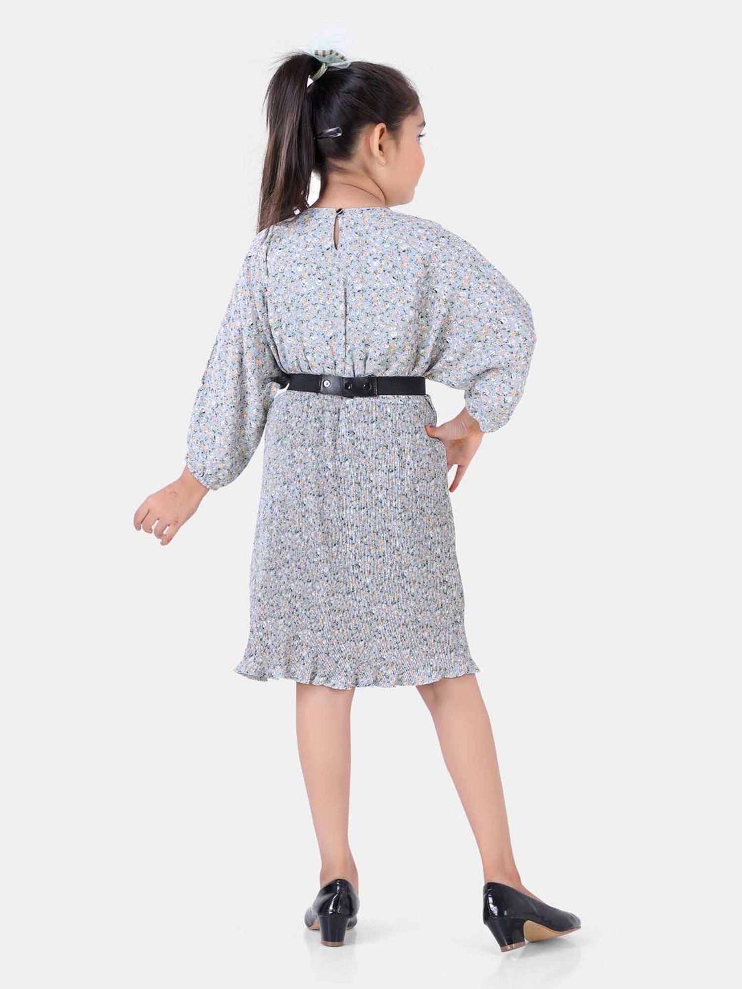 poplins Kids Blue Cotton Floral Print Dress