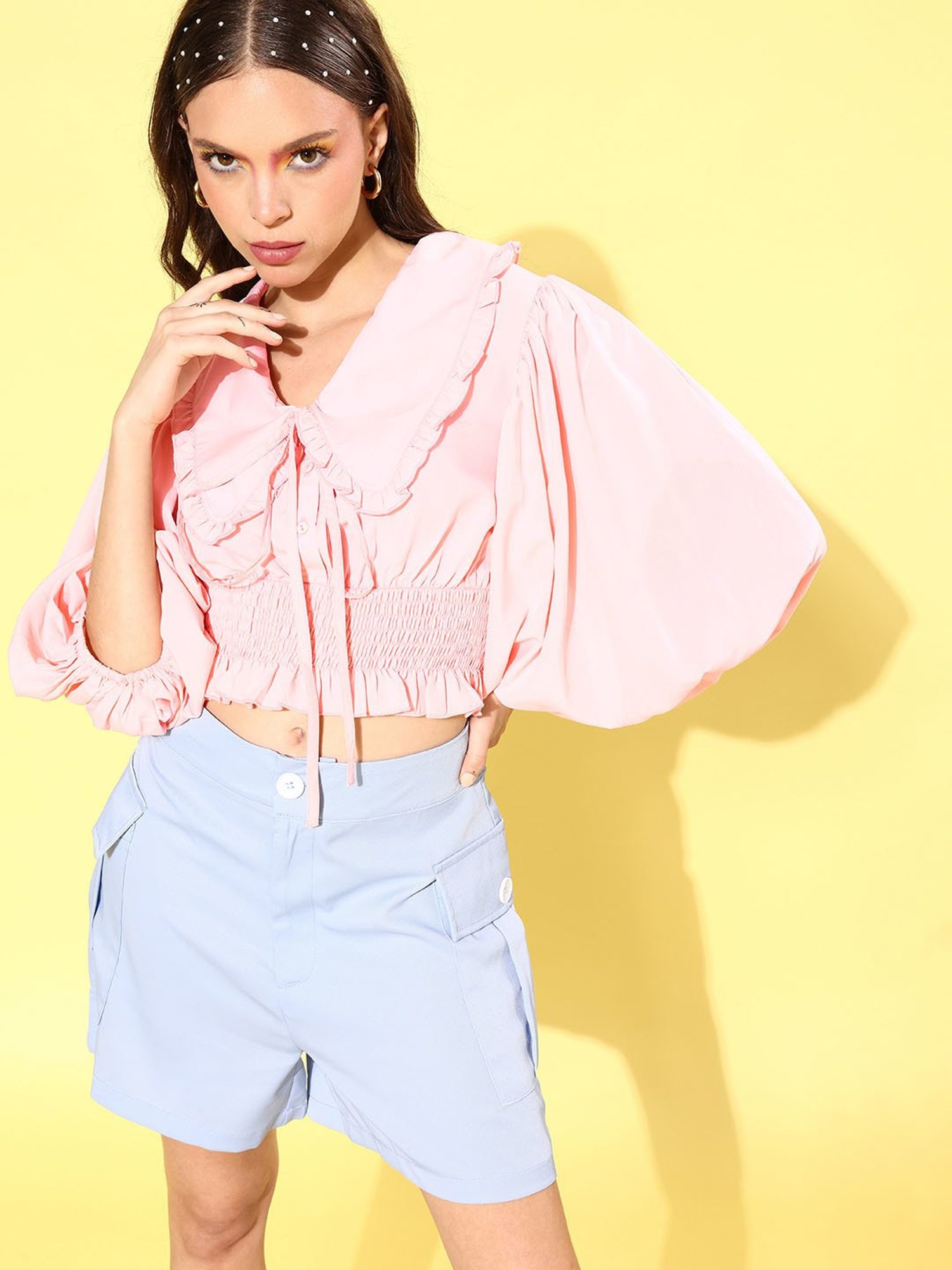 QUIERO Pink Regular Fit Crop Top