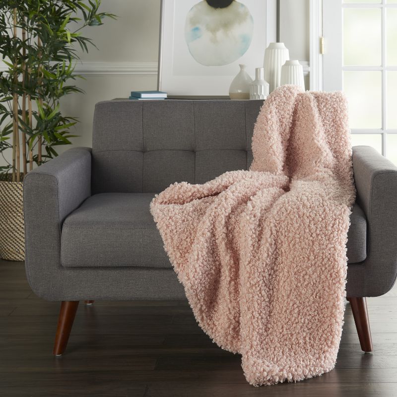 Nourison Curly Faux Fur Rose Throw Blanket - 50" x 60"