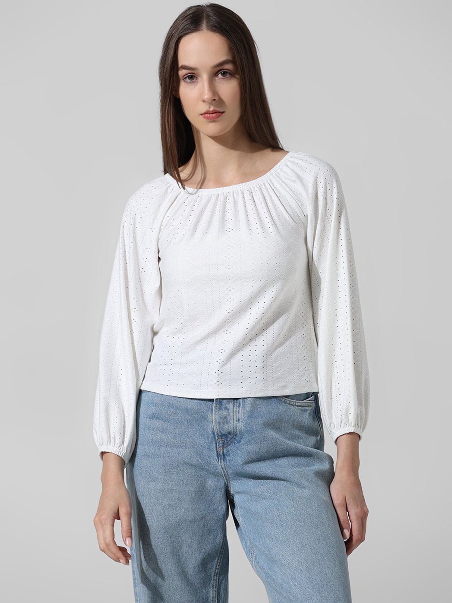 Only White Self Design Top