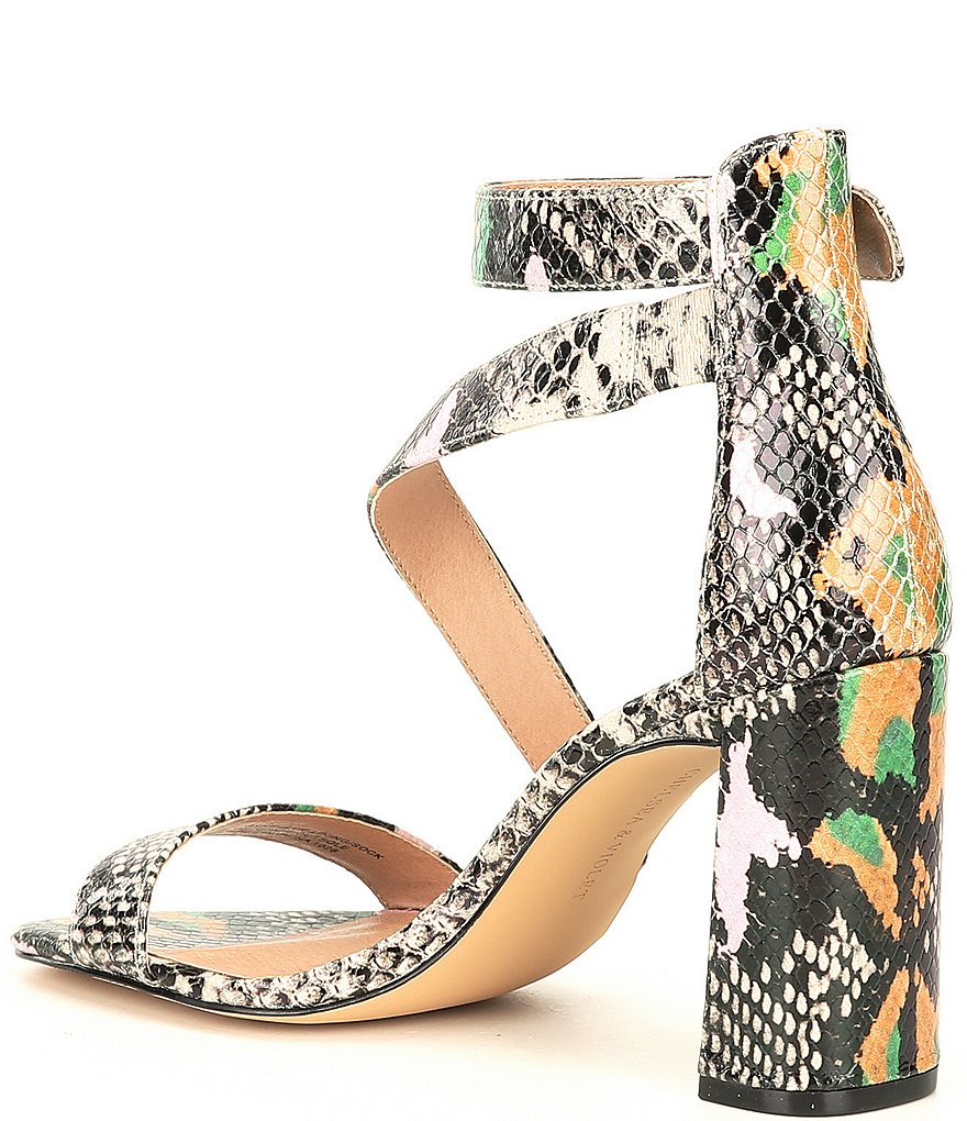 Chelsea & Violet Brea Snake Print Leather Block Heel Strappy Sandals
