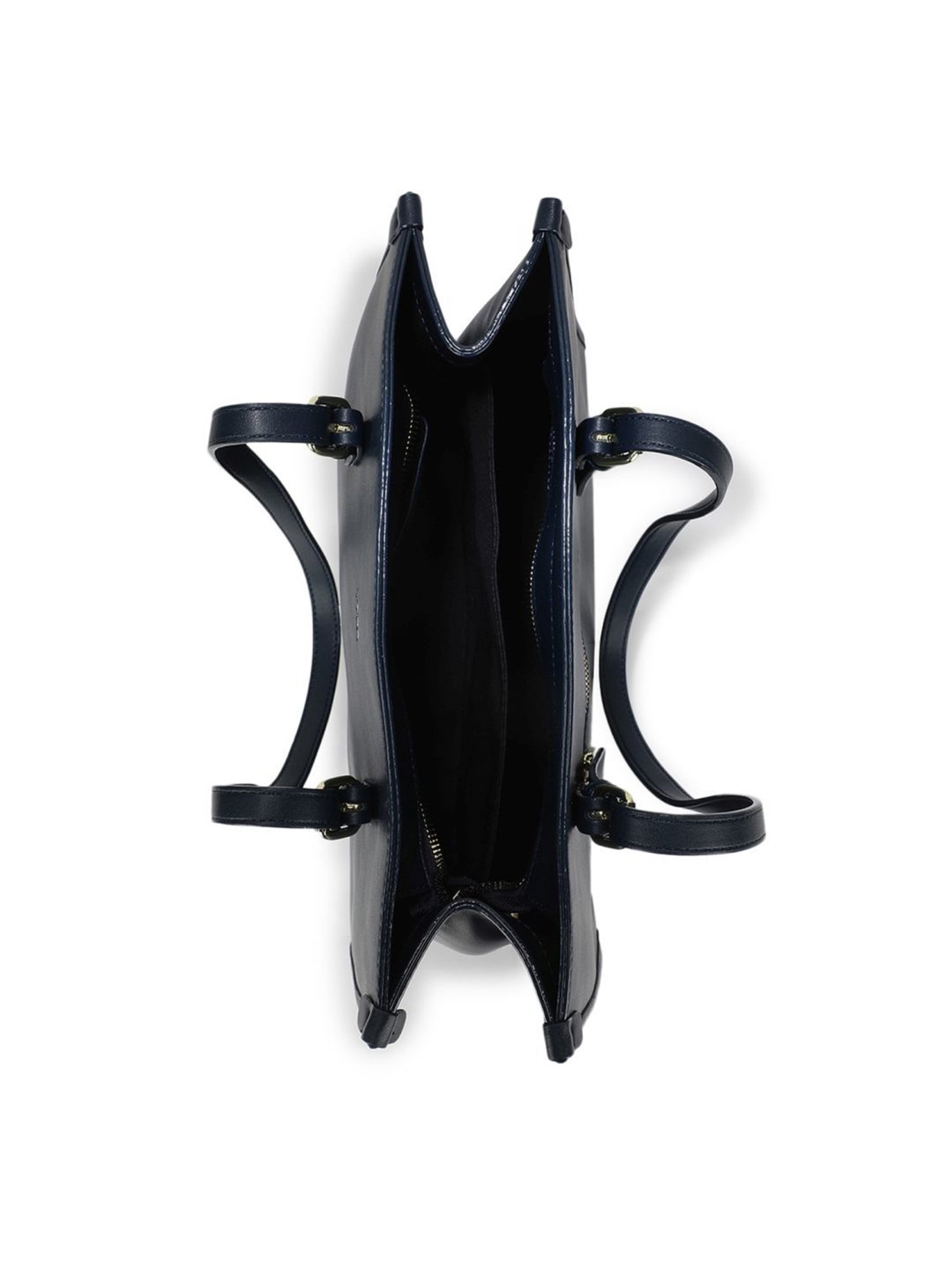 Tyra Hazel Navy Solid Faux Leather Tote Handbag