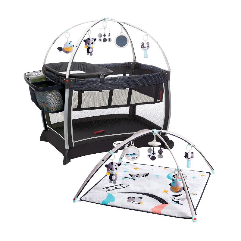 Tiny Love Black and White 6-in-1 Here I Grow Deluxe Baby Play Yard with Bassinet, Play Mat, Toys, and Removable Changer, Magical Night Tales