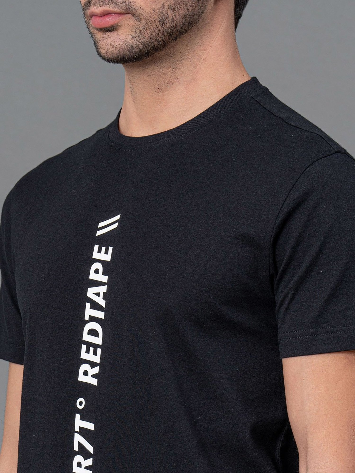 Red Tape Black Regular Fit Graphic Print Cotton Crew T-Shirt