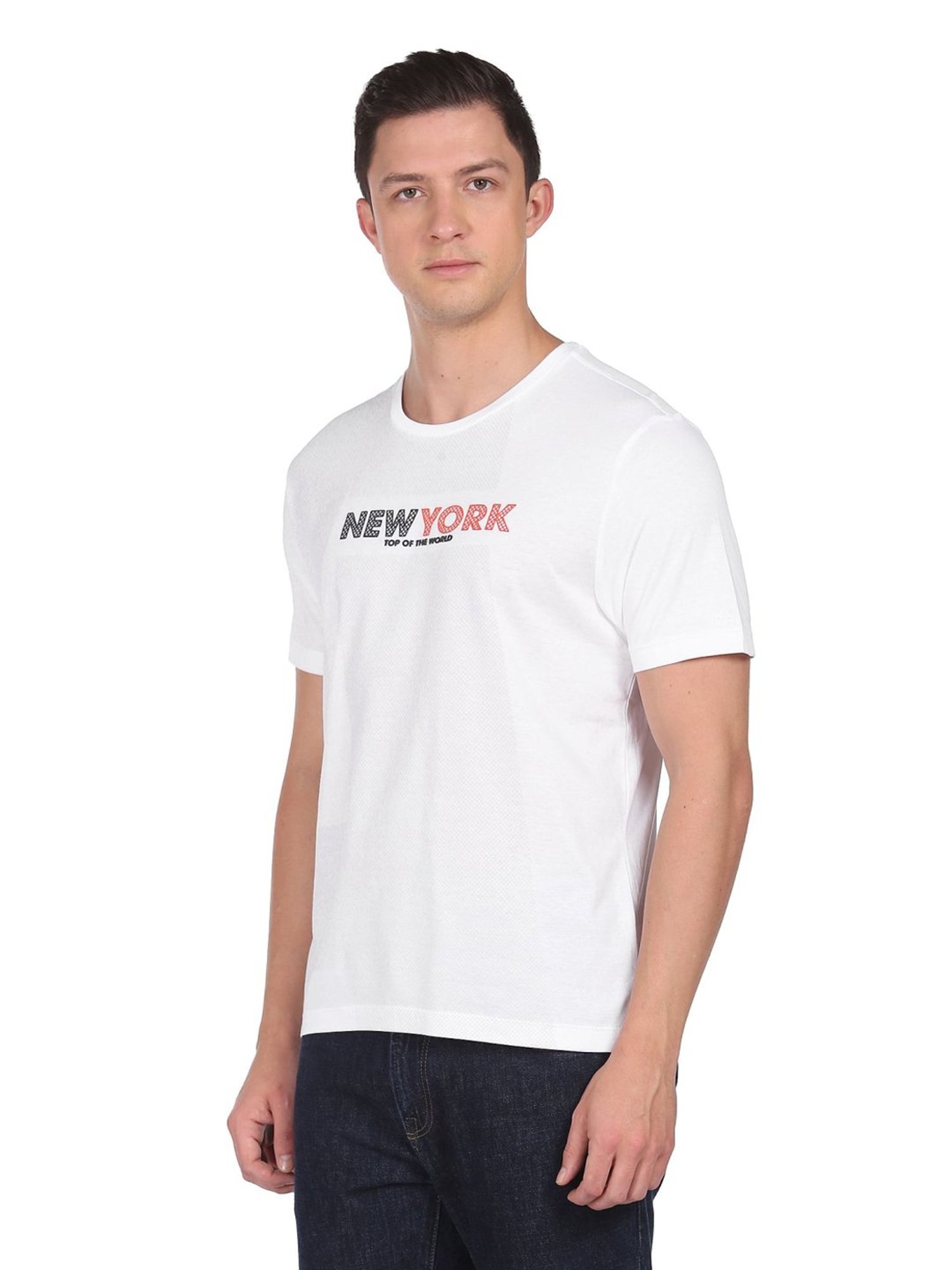 Arrow New York White Cotton Regular Fit Printed T-Shirt