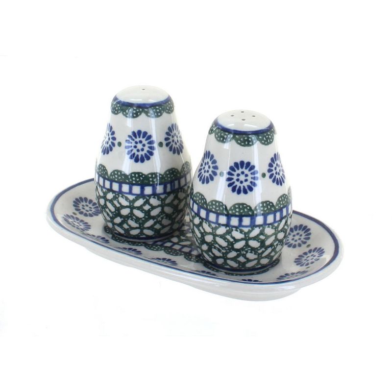 Blue Rose Polish Pottery Maia Salt & Pepper Shakers with Tray