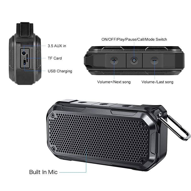 Bluetooth Speaker IPX7 Speaker Bluetooth Wireless Outdoor Portable Speakers TWS Stereo Rich Bass 12H Playtime with Microphone for Shower Bath Pool Boat Beach Home Party Travel