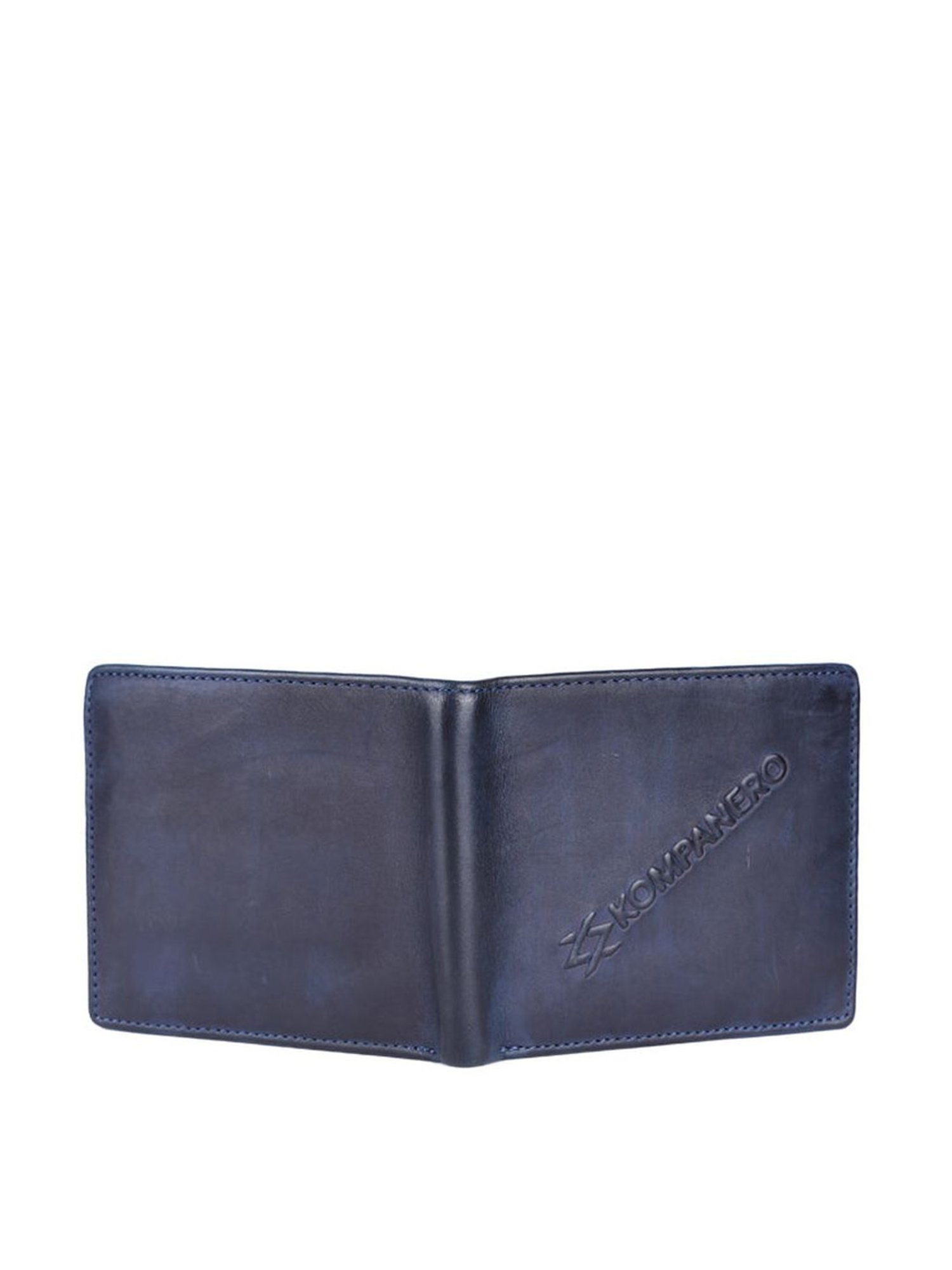 KOMPANERO Matthew Blue Leather Textured Bi-Fold Wallet