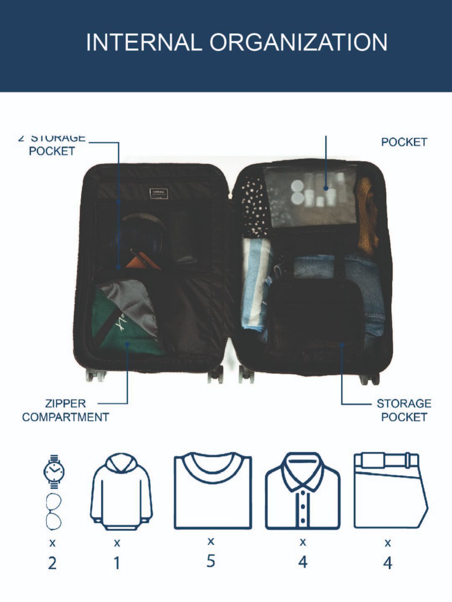 Carriall Navy Blue 8 Wheel Small Hard Cabin Trolley - 33 cm