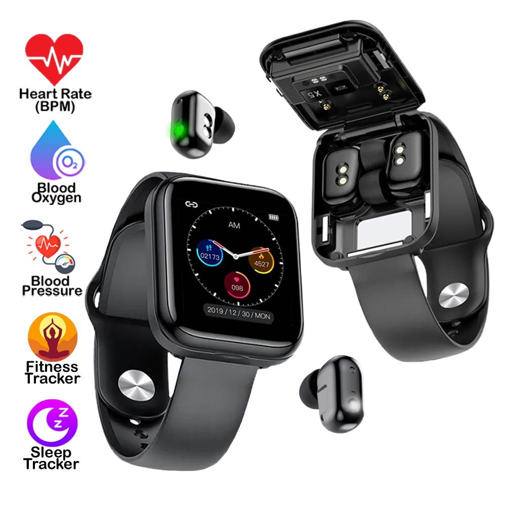 1.54-inch Universal Fitness SmartWatch & Earbuds by Indigi&reg; Heart Rate Monitor - Blood Pressure - Blood Oxygen(SPO2)