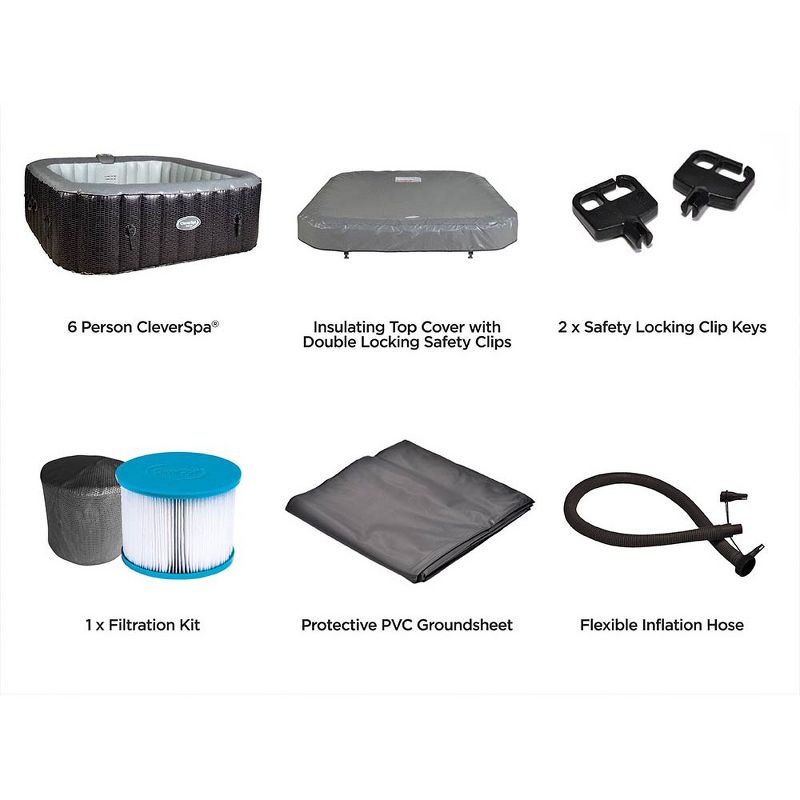 CleverSpa 8120 Corona 73 x 73 x 26 Inch 250 Gallon 6 Person Square Portable Inflatable Hot Tub Outdoor Spa Set with Filter & Cover
