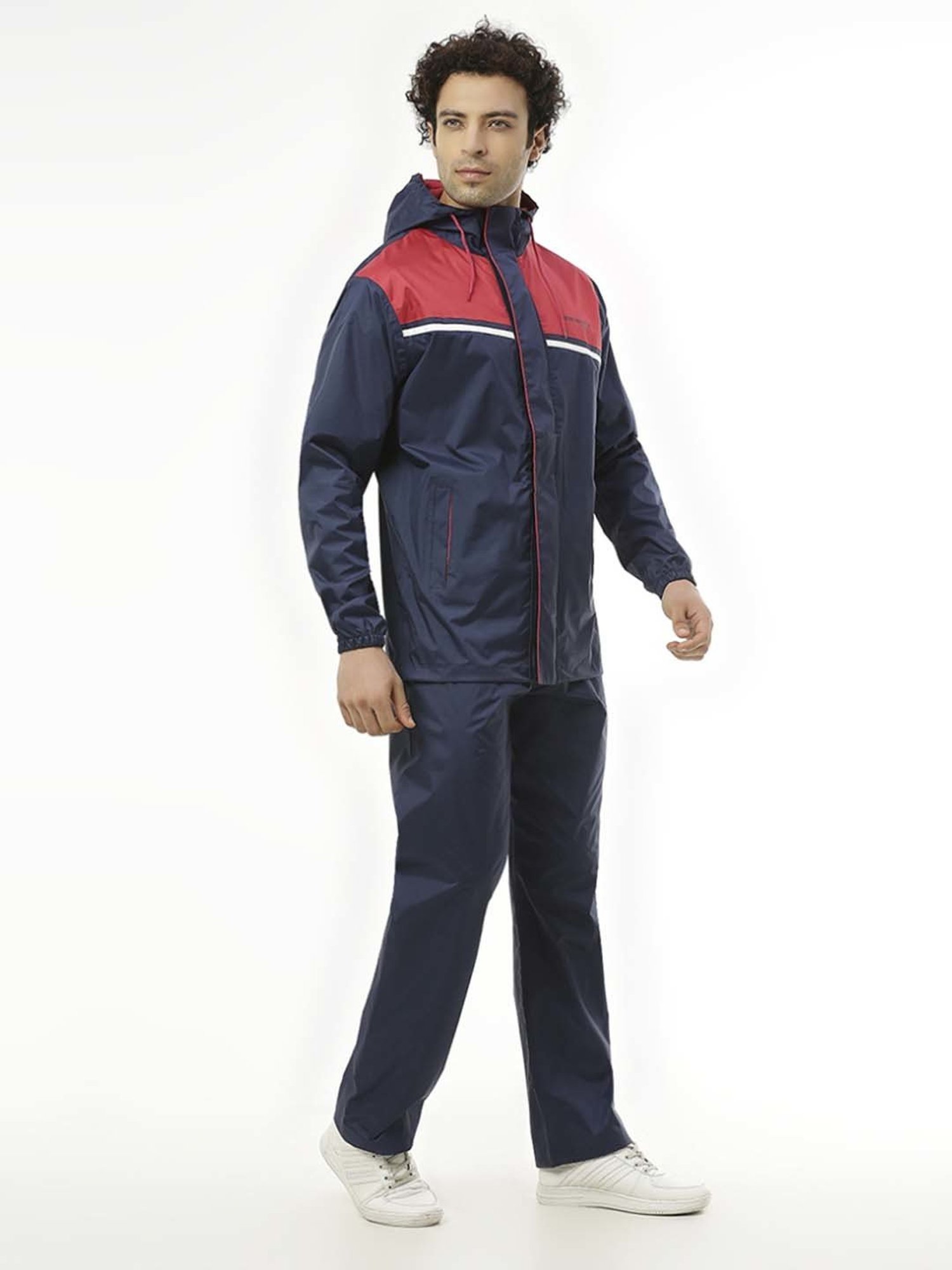 Zeel Navy & Red Colour-Block Rainwear Jacket