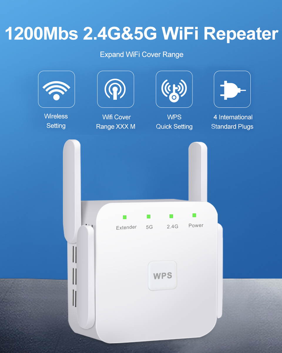 AC1200 Dual Band Wifi Repeater Wireless Range Extender 2.4G   300Mbps 5G 867Mbps Wall Repeater WiFi Amplifier Booster Home Networking Enhance Wifi Signal