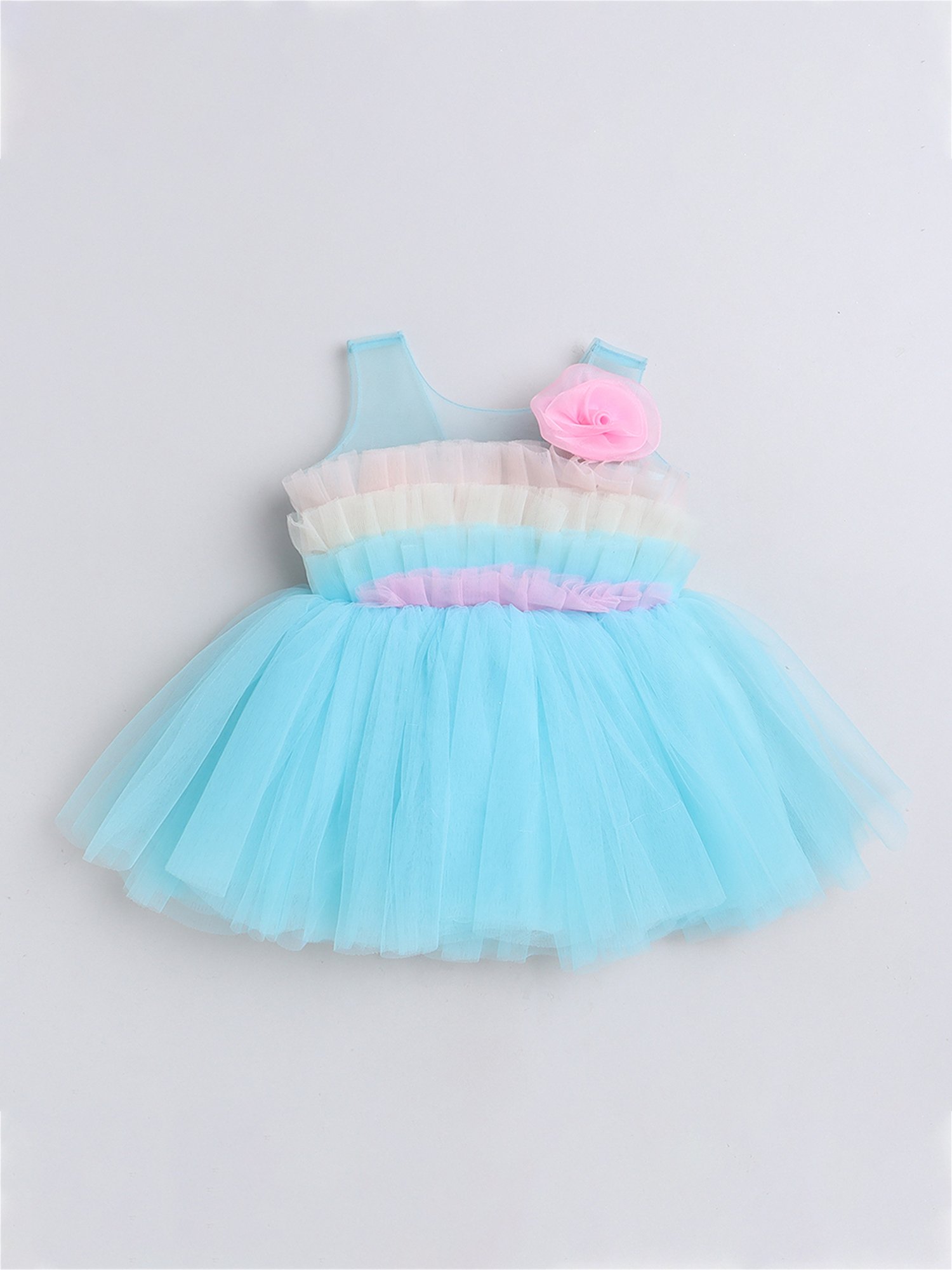 Many Frocks Kids Blue Solid Dress