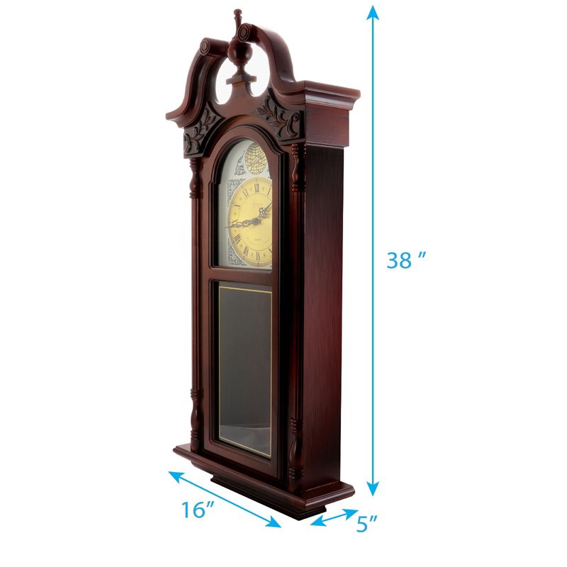 Bedford Clock Collection 38 Inch Grand Antique Chiming Wall Clock with Roman Numerals in a in a Cherry Oak Finish