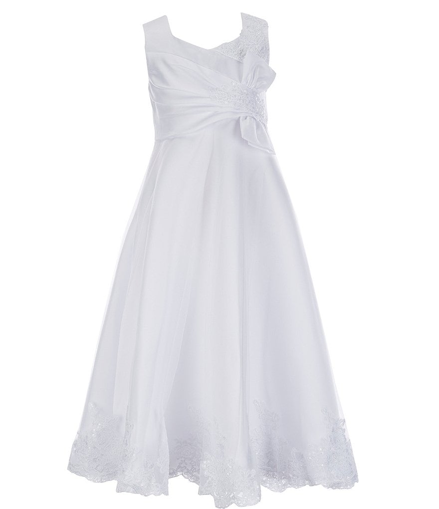 Us Angels Big Girls 6-14 Cap-Sleeve Lace Beaded Mesh Communion Dress