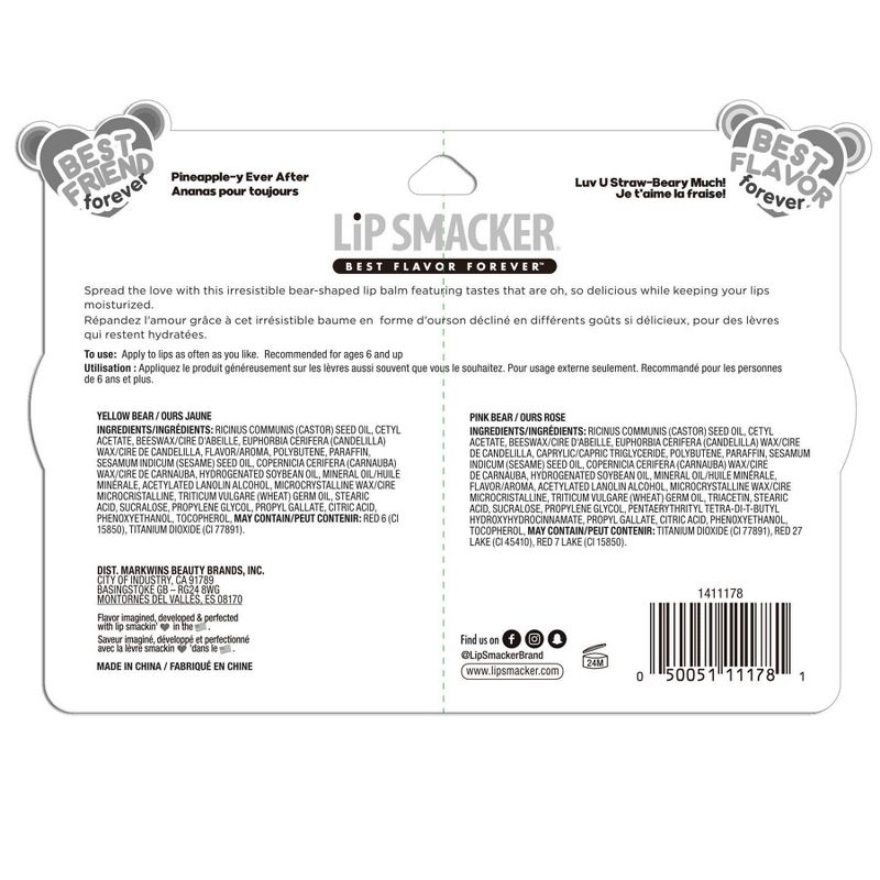 Lip Smacker Bear Lip Balm - Pink/Yellow - 2pk