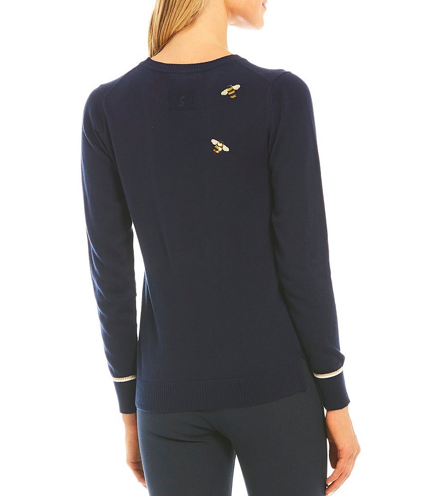 Joules Miranda Embellished Bee Knit Crew Neck Long Sleeve Top
