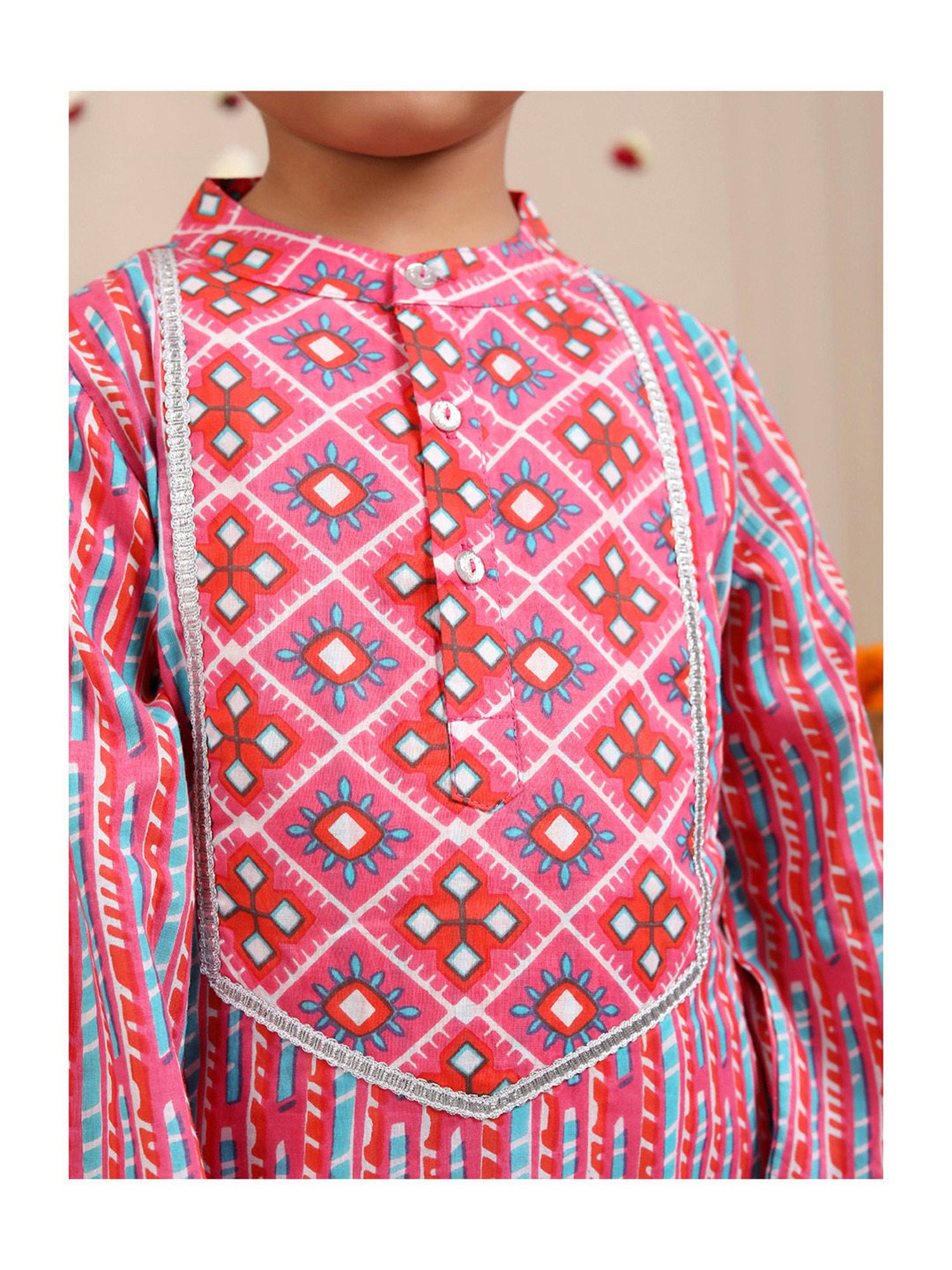 Budding Bees Boys Pink & White Printed Full Sleeves Kurta with Dhoti