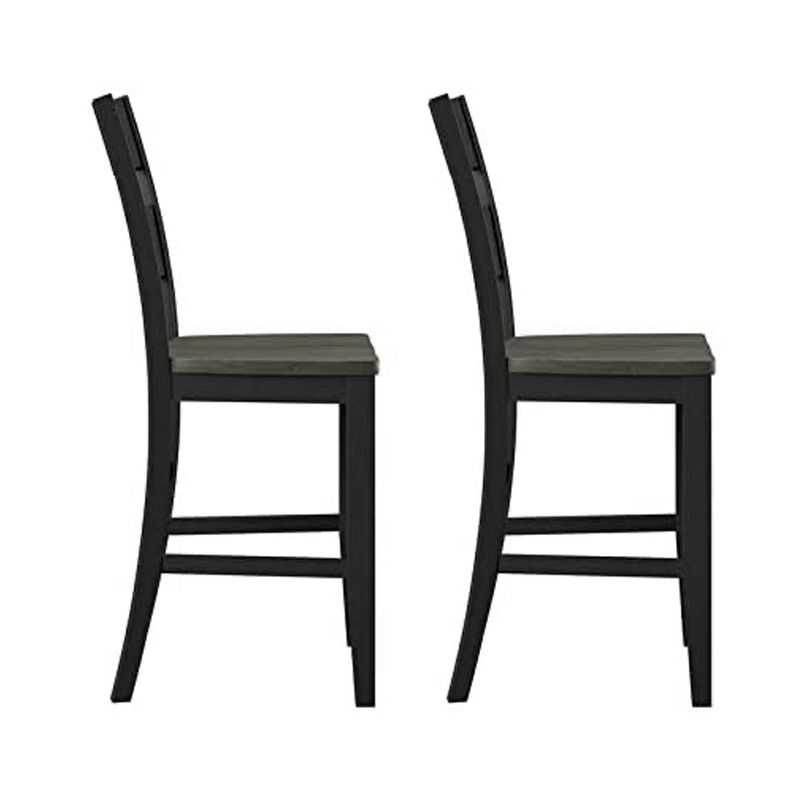 Wallace & Bay Kelley 24 Inch Durable Wood enBarstool Seat Furniture Set with Comfortable Ladder Back Design, Gray/Black (2 Pack)