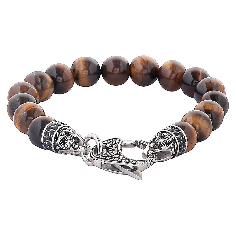 Men's West Coast Jewelry Stainless Steel Brown Leather Braided and Beaded Bracelet