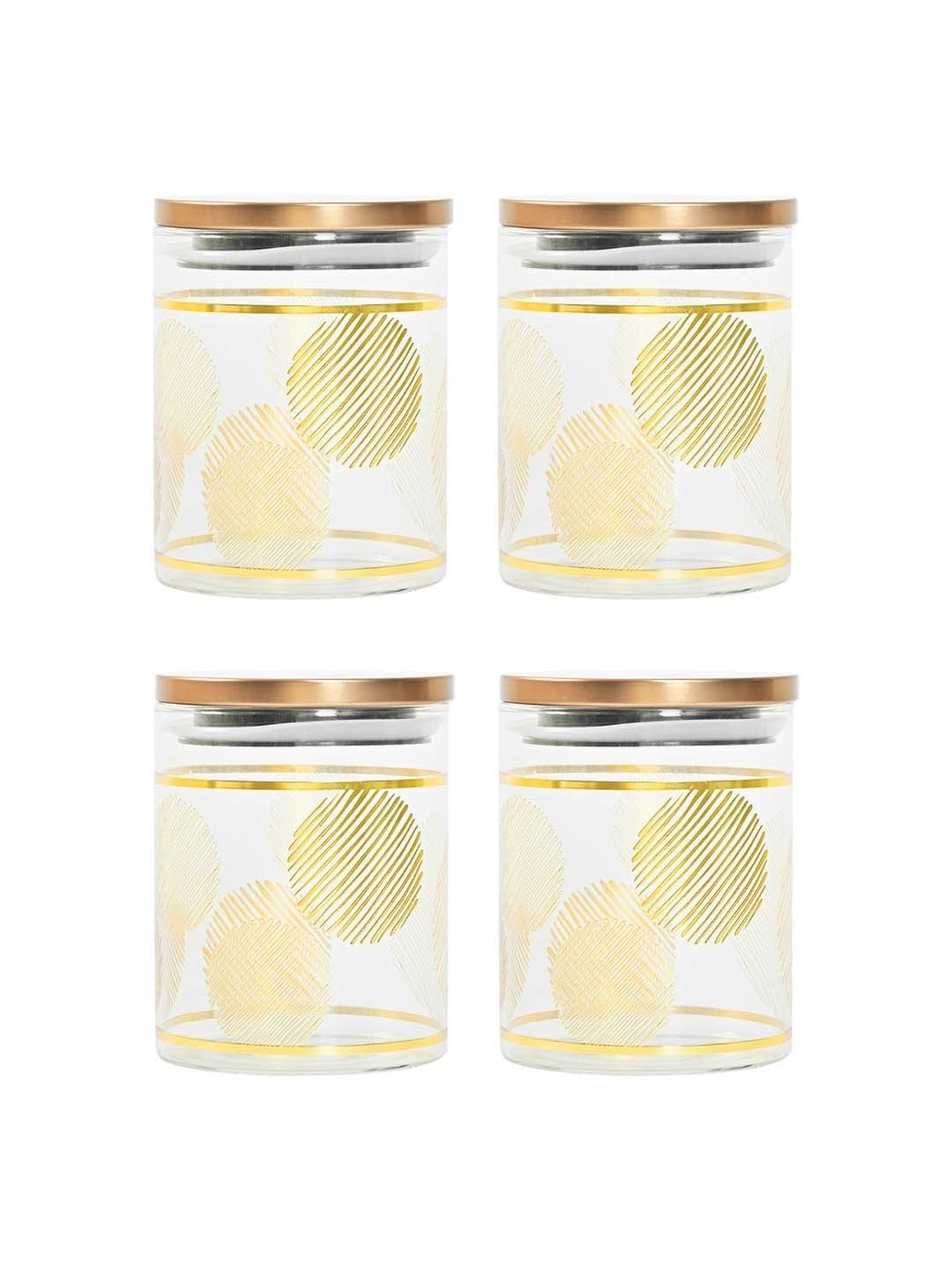 Femora Golden Borosilicate Glass Kitchen Storage Jar With Airtight Steel Lid (0.75 L) - Set of 4