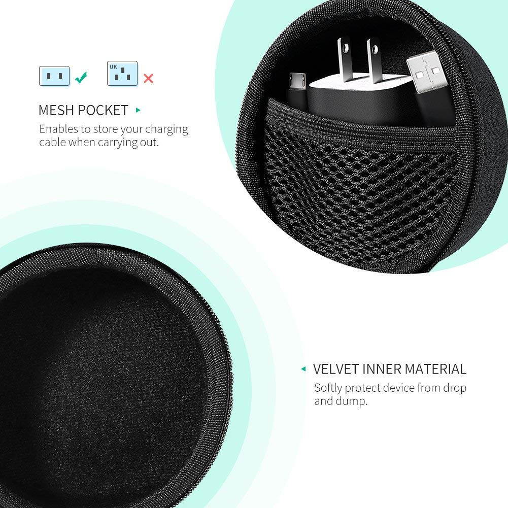 UGREEN Carrying Case for Echo Dot 2nd Generation Travel Protective Hard Case Holder Cover for Echo Dot 2 Speaker, Fits for USB Cable and Wall Charger Accessories, Portable with Carabiner (Grey)