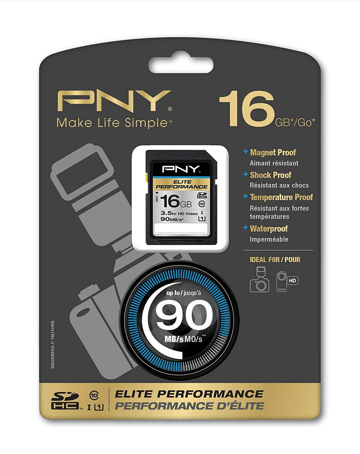 PNY Elite Performance 16GB High Speed SDHC Class 10 UHS-1 Up to 90MB/sec Flash Card - P-SDH16U1H-GE