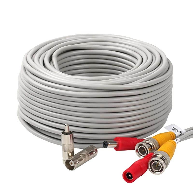 25Feet BNC Vedio Power Cable Pre-Made Al-in-One Camera Video BNC Cable Wire Cord Gray Color for Surveillance CCTV Security System with Connectors(BNC Female and BNC to RCA)