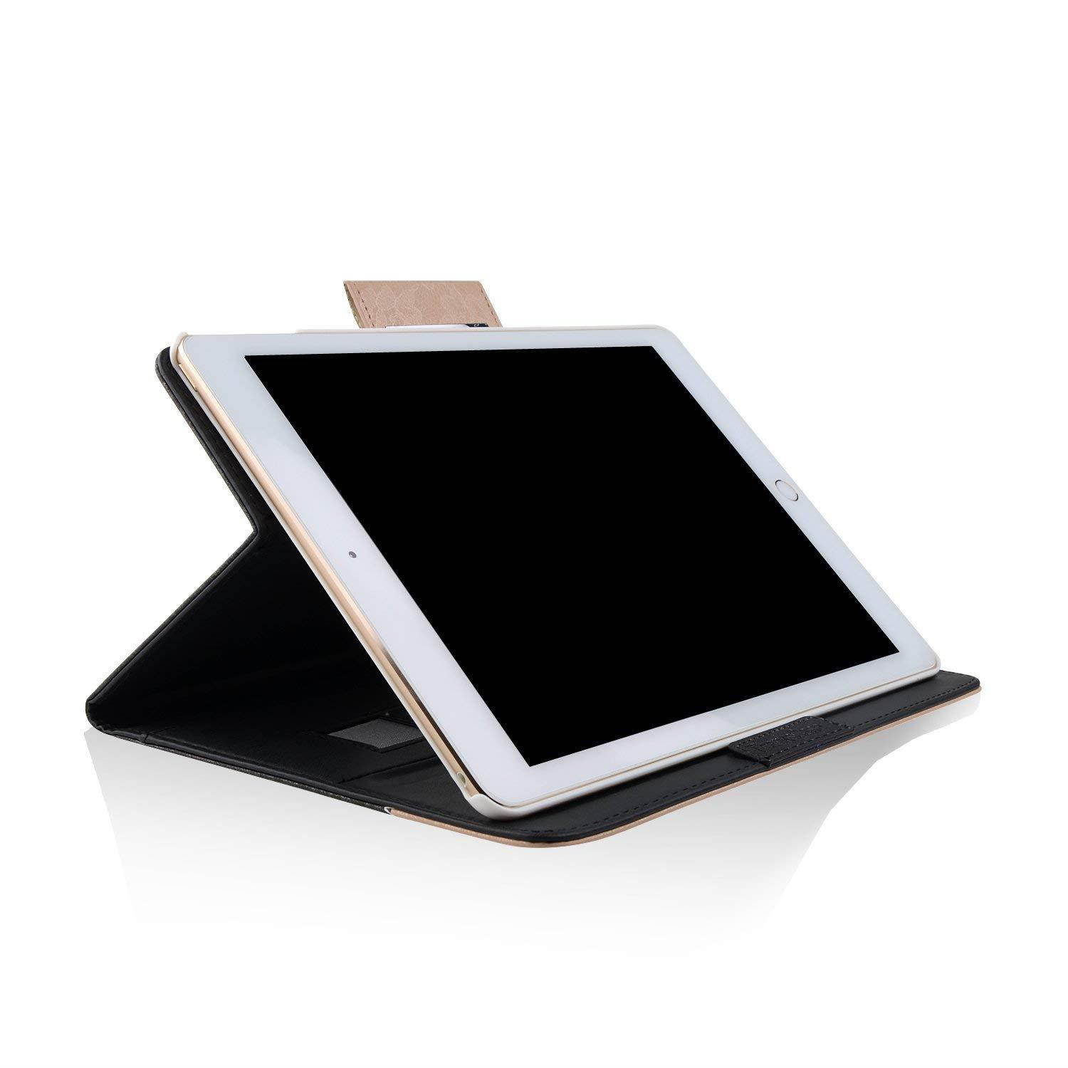 Thankscase Case for iPad Air 2, Rotating Case Smart Cover with Great Pattern,Swivel Case Bulid-in Wallet Pocket and Hand Strap for iPad Air 2.(Lace Black Gold)