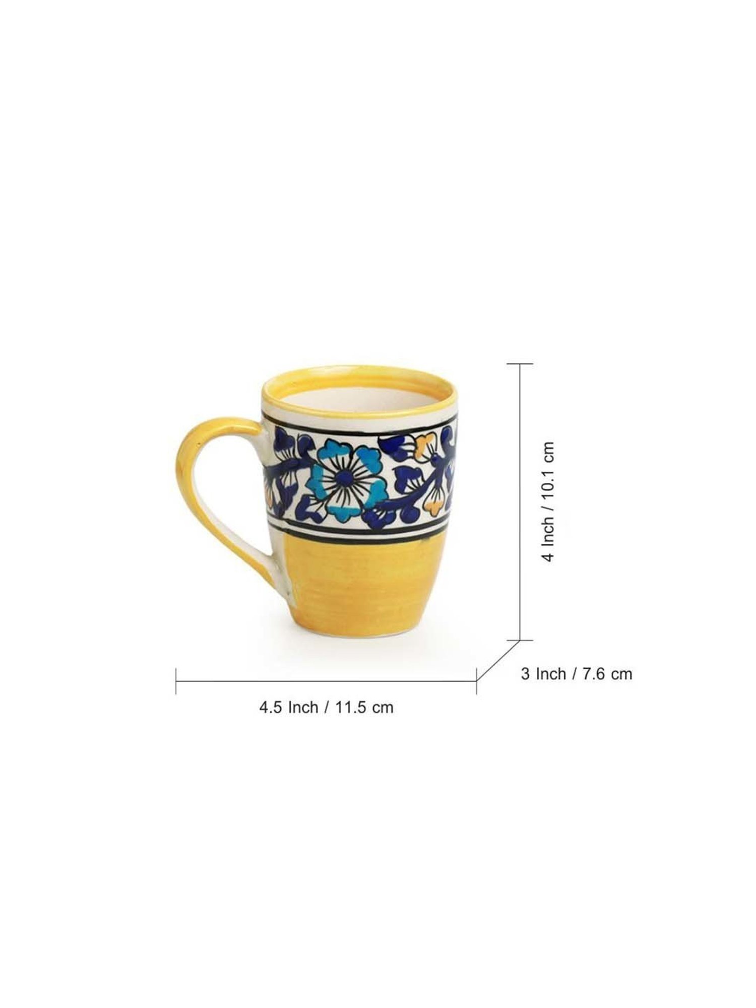 ExclusiveLane 'Badamwari Bagheecha' Hand-Painted Ceramic Tea & Coffee Mugs (Set of 2, 240 ML, )