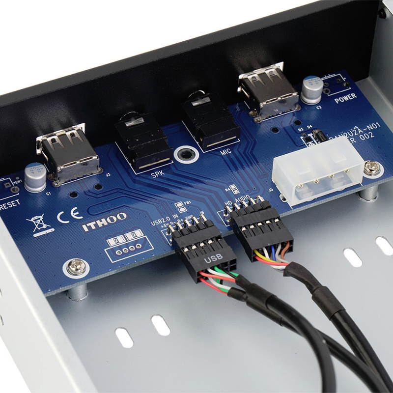 EnLabs FP525U22AM PC Case 5.25 inch front panel 2 Ports USB 2.0 USB Hub w/ HD Audio Output & Microphone,2.6ft USB 9pin to 2x USB 2.0 Splitter w/ Stereo Audio Mic