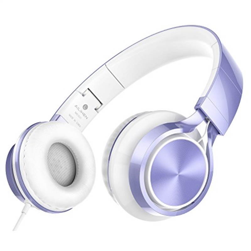 ailihen ms300 wired headphones, stereo foldable headset for ios android smartphone laptop tablet pc computer violet