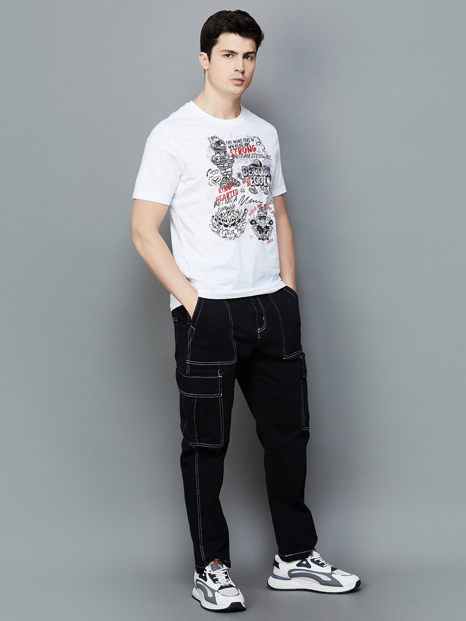 Forca by Lifestyle White Regular Fit Graphic Print Crew T-Shirt