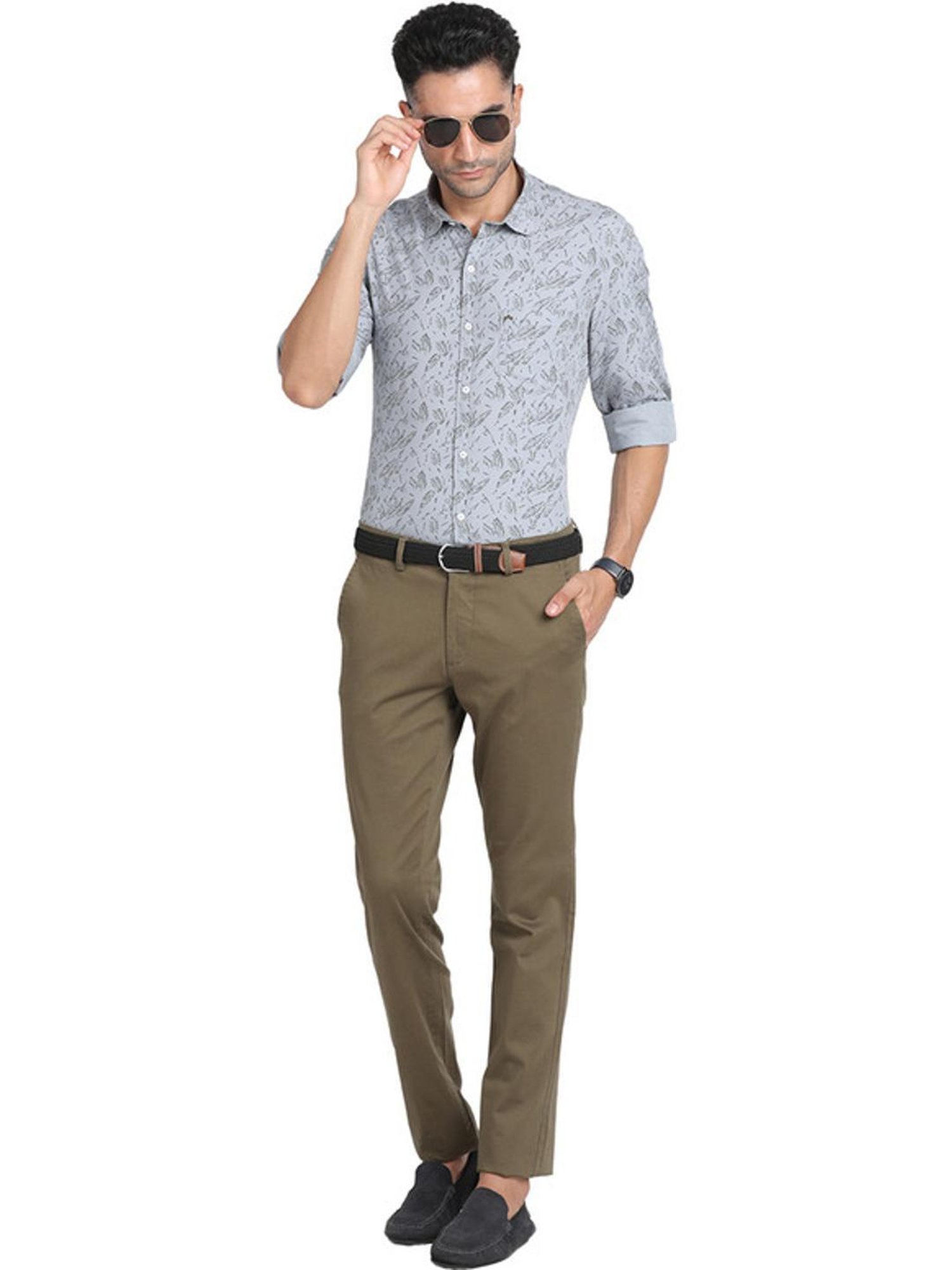 Turtle Grey Slim Fit Printed Shirts