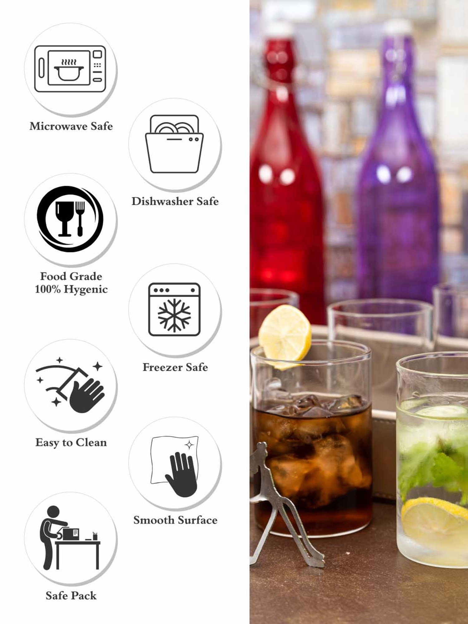 ROXX Transparent Glass Drinking Glasses (300 ml) - Set of 6